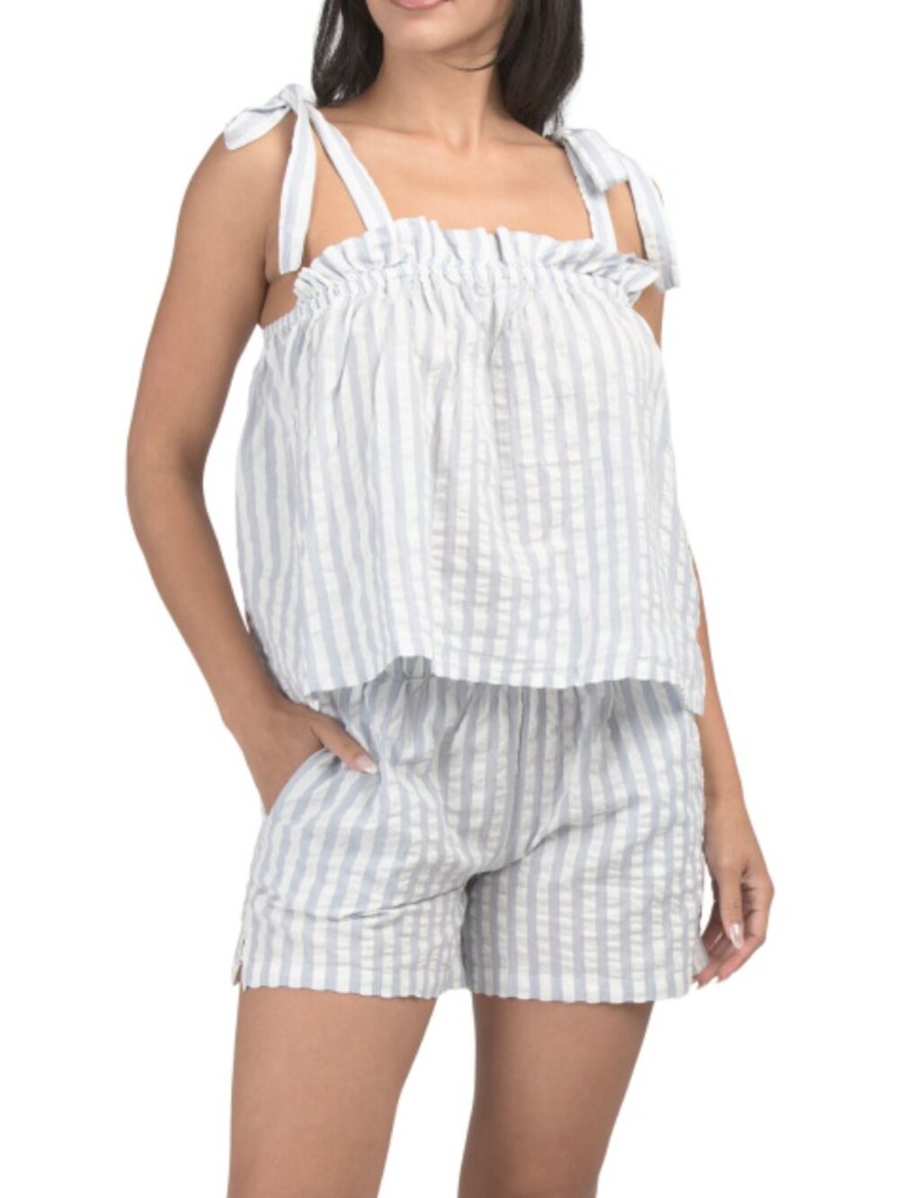 CAMBRIDGE & COTTON Cotton Seersucker Shoreline Top And Shorts Pajama Set